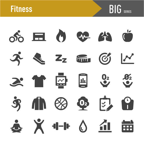 fitness icons set - große serie - trainingsraum freizeiteinrichtung stock-grafiken, -clipart, -cartoons und -symbole