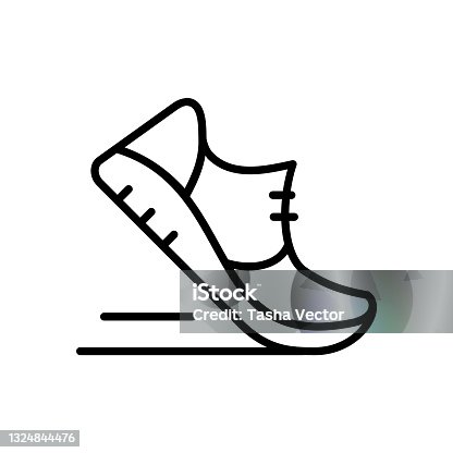 istock Fitness shoe line icon. Running shoe in motion. Trainers 1324844476