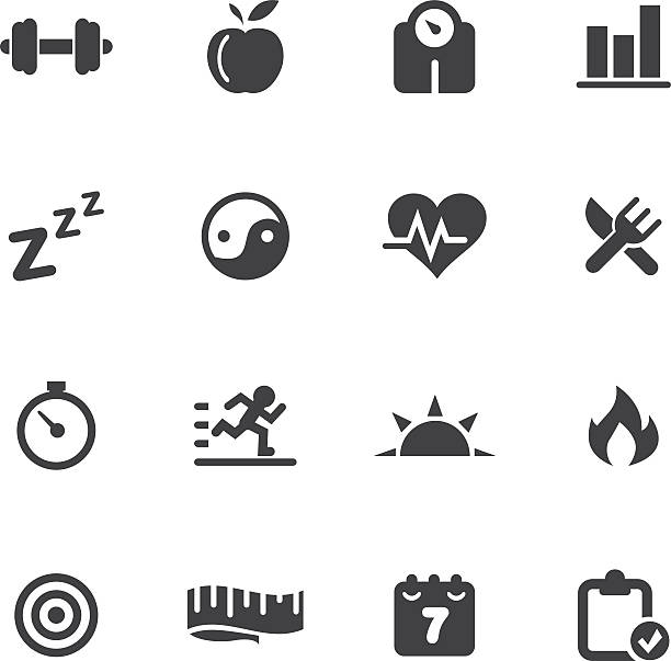 stockillustraties, clipart, cartoons en iconen met fitness silhouette icons - sunset dining