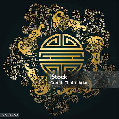 istock Five bats with shou – Chinese auspicious luck symbol 522315893