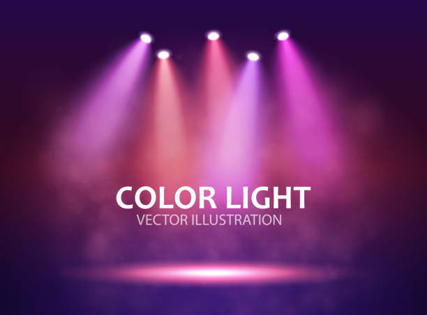 illustrazioni stock, clip art, cartoni animati e icone di tendenza di cinque diversi spotlight sul palco per il tuo design. luce colorata. - red spotlight
