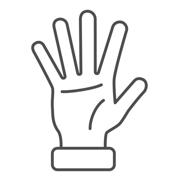 Five fingers gesture thin line icon, hand gestures concept, greeting sign on white background, palm icon in outline style for mobile concept and web design. Vector graphics. Five fingers gesture thin line icon, hand gestures concept, greeting sign on white background, palm icon in outline style for mobile concept and web design. Vector graphics number 5 illustrations stock illustrations