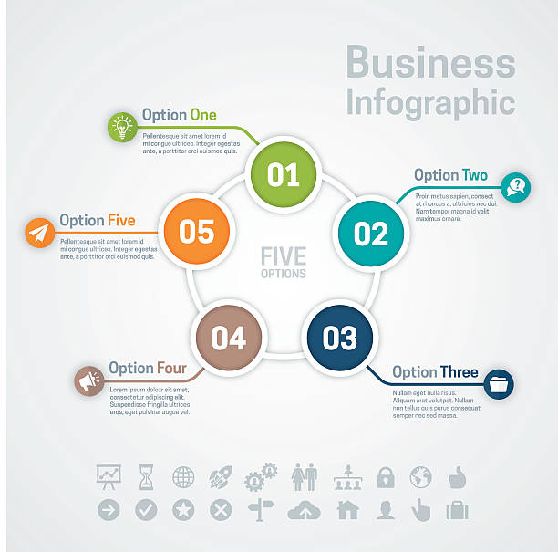 fünf option business infographic - einzelnes tier stock-grafiken, -clipart, -cartoons und -symbole