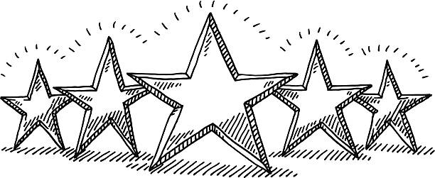 Five Star Rating Drawing Hand-drawn vector drawing of a Five Star Rating. Black-and-White sketch on a transparent background (.eps-file). Included files are EPS (v10) and Hi-Res JPG. award drawings stock illustrations