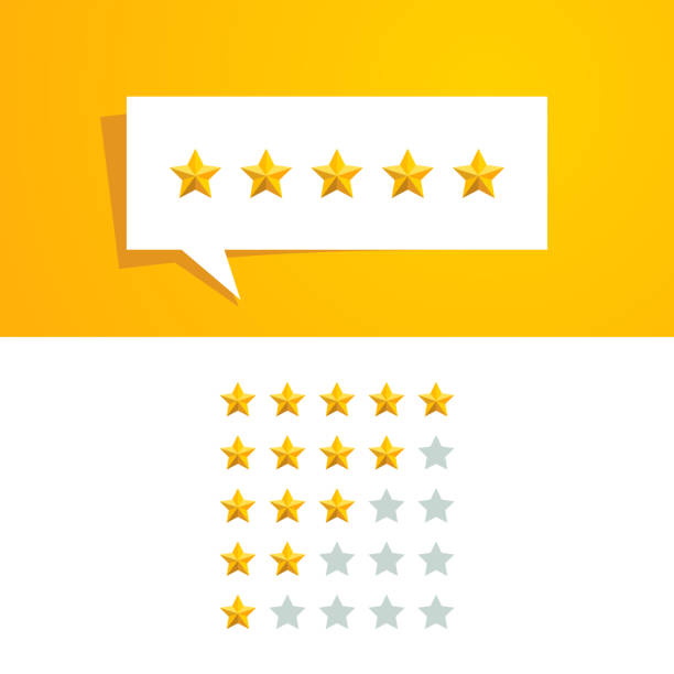 5 five Star Rating Review Vector Design Template 5 five Star Rating Review Vector Design Template with Gold Color and Speech Bubble for All Company Evaluation luxury hotel stock illustrations