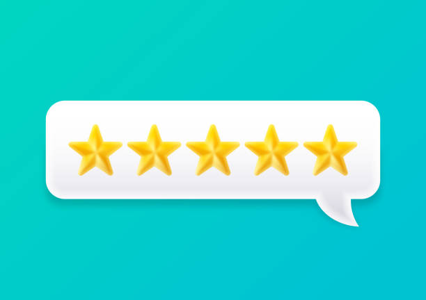 Five Star Review Speech Bubble Five star review speech bubble talking customer product review chat. luxury hotel stock illustrations
