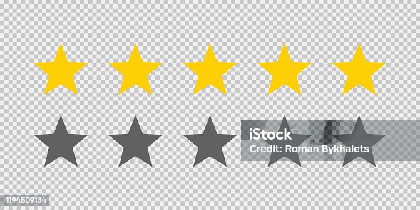 istock Five stars rating icon on transparent background. Five golden star rating illustration vector. Premium quality customer service. Customer feedback ranking system. Feedback concept. 1194509134