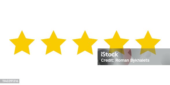 istock Five yellow stars customer product rating. Icon fow web applications and websites. 1140391316