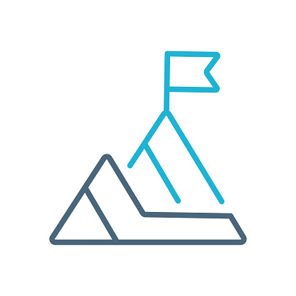 Flaf on the Mountain Top - Line Icon. Vector Stock Illustration