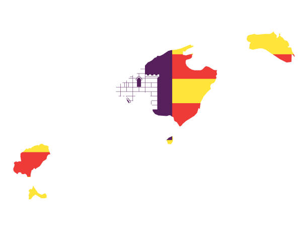 ilustrações de stock, clip art, desenhos animados e ícones de flag and map combined of the spanish autonomous community of balearic islands - cargo canarias