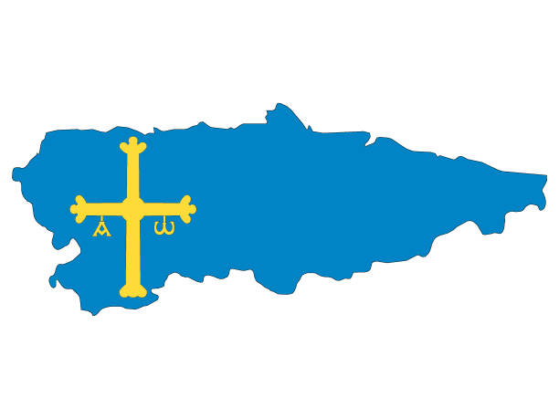 ilustrações de stock, clip art, desenhos animados e ícones de flag and map combined of the spanish autonomous community of principality of asturias - cargo canarias