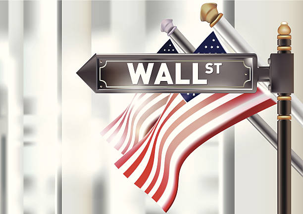 U.S. Flag and the Wall street sign. U.S. Flag and the Wall street sign. wall street stock illustrations