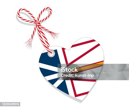 istock Flag as a heart "I Love Newfoundland and Labrador" with a cord string, Vector illustration isolated on white background 1320539015