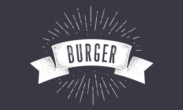 bayrak burger. metin ile eski okul bayrağı afiş - burger stock illustrations