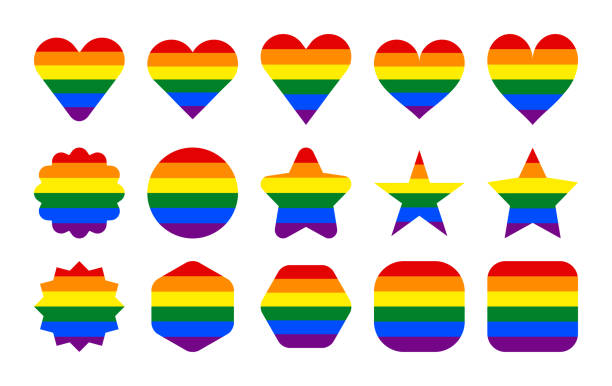 lgbt 標誌。圓,星,六邊形,心形,方形。彩虹顏色的標誌集,用於lgbtqi驕傲活動,lbgt驕傲月或同性戀驕傲符號 - 同性戀驕傲遊行 幅插畫檔、美工圖案、卡通及圖標
