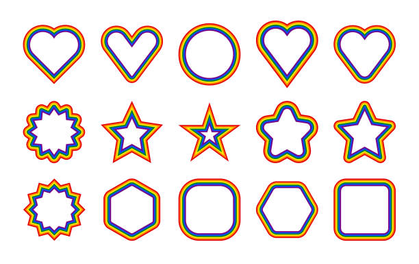 LGBT flag. Circle, star, hexagon, heart, square shapes with frame in rainbow colors. Set of signs for use in LGBTQI Pride Event, LBGT Pride Month or Gay Pride Symbol LGBT flag. Circle, star, hexagon, heart, square shapes with frame in rainbow colors. Set of signs for use in LGBTQI Pride Event, LBGT Pride Month or Gay Pride Symbol. Vector illustration nyc pride parade stock illustrations