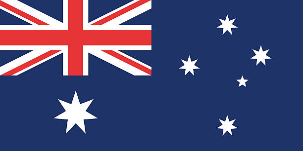 Flag of Australia The flag of Australia: a blue field with the Union Jack in the upper hoist quarter, and a large white seven-pointed Commonwealth Star in the lower hoist quarter. Right side contains a representation of the Southern Cross constellation, made up of five white stars – one small five-pointed star and four, larger, seven-pointed stars. australian flag stock illustrations