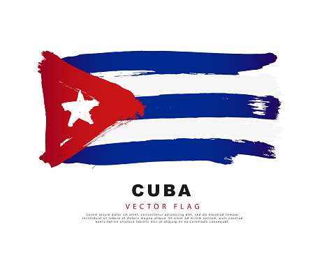 Flag of Cuba. Blue and white brush strokes, hand drawn. Vector illustration isolated on white background.