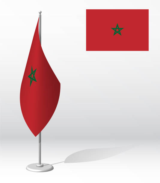 엄숙한 이벤트의 등록을위한 깃대에 모로코의 국기, 외국 손님을 충족. 모로코의 국가 독립 기념일. 흰색의 사실적인 3d 벡터 - progress pride flag stock illustrations