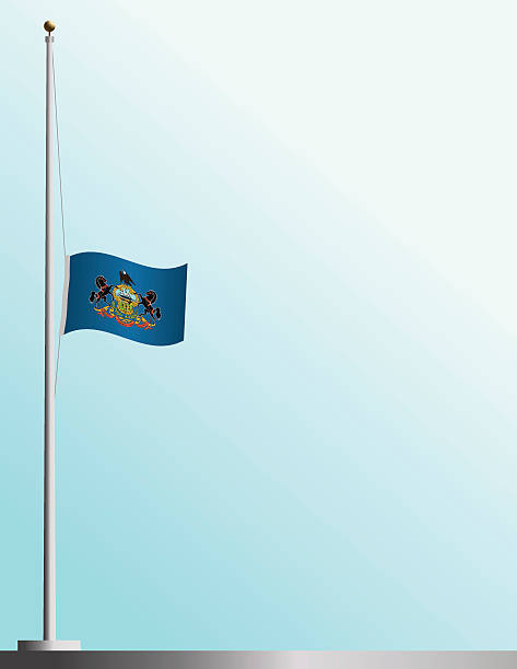 Flag of Pennsylvania at Half-Staff EPS, Layered PSD, High and Low-Resolution JPGs included. Flag of Pennsylvania flies at half-staff as a symbol of mourning. flag half mast stock illustrations