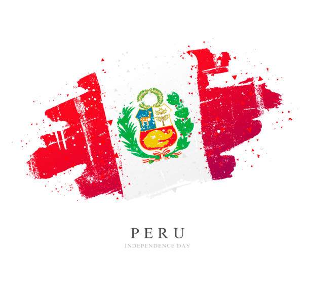 秘魯國旗。白色背景上的向量插圖。筆觸 - peru 幅插畫檔、美工圖案、卡通及圖標