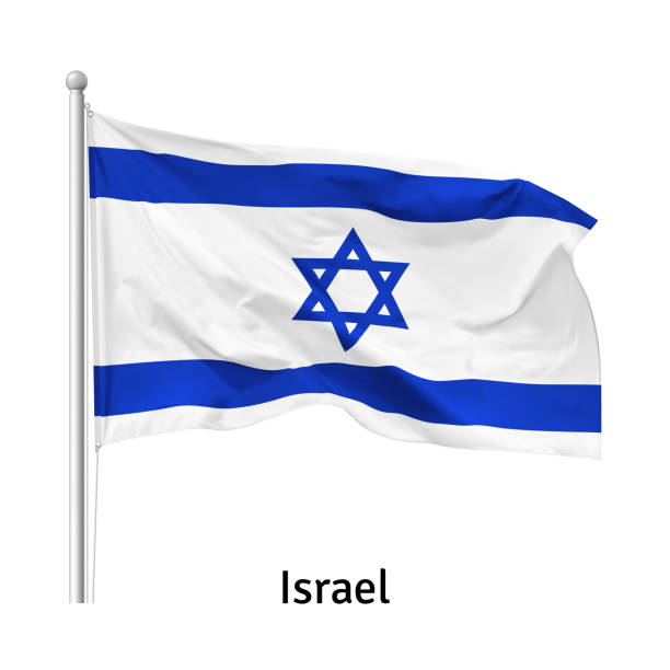 Flag of the State of Israel in the wind on flagpole, vector Flag of the State of Israel in the wind on flagpole, isolated on white background, vector israel stock illustrations