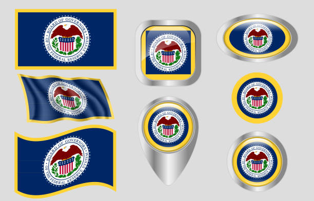 ilustraciones, imágenes clip art, dibujos animados e iconos de stock de bandera de la reserva federal de estados unidos - federal reserve