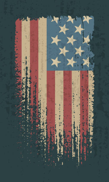 Flag of the USA Flag of the USA. Vintage American flag grunge style. Isolated vector illustration on dark background. distressed american flag stock illustrations