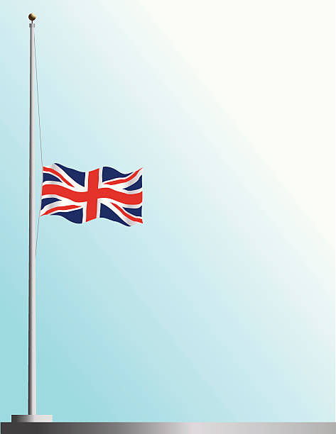 Flag of UK at Half Staff EPS, layered PSD. United Kingdom flag flies at half-staff as a symbol of respect or mourning. flag at half staff stock illustrations