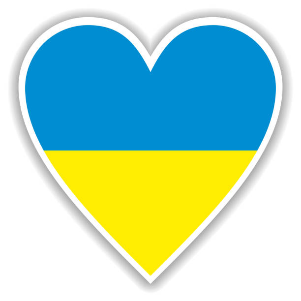 flag of ukraine in heart with shadow and white outline - ukraine 幅插畫檔、美工圖案、卡通及圖標