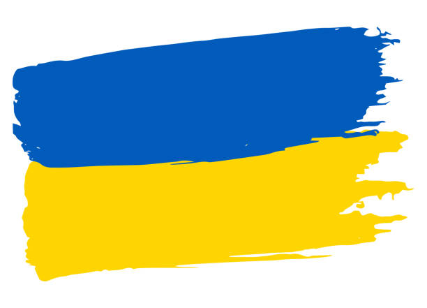 flag of ukraine. vector illustration on gray background. national flag with two colors: blue and yellow. beautiful brush strokes. abstract concept. elements for design. painted texture. - ukraine 幅插畫檔、美工圖案、卡通及圖標