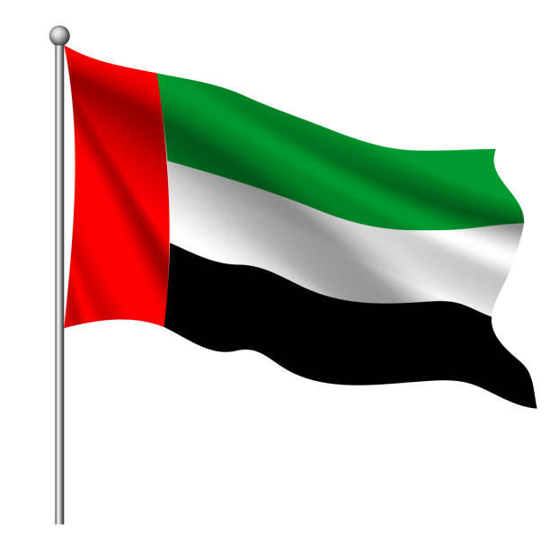 Flag of United Arab Emirates, vector illustration. Flag of United Arab Emirates, vector illustration. Waving flag of UAE. Illustration of Asian country flag on flagpole. Vector 3d icon isolated on white background bills patriots stock illustrations