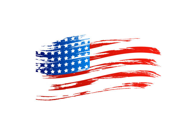 Flag of USA Flag of USA. Independence Day. Flag in grungy style. Flag painted with a brush with paint. Grungy flag. Grungy style. Brushstroke. Use for brochures, printed materials, icons, logos, signs,  elements distressed american flag stock illustrations