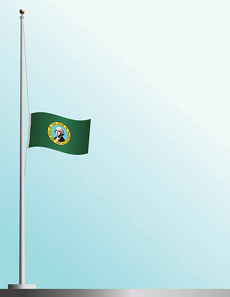 Flag of Washington State at Half-Staff EPS, Layered PSD, High and Low-Resolution JPGs included. Flag of Washington State flies at half-staff as a symbol of mourning. flag half mast stock illustrations
