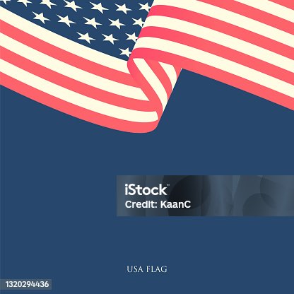 istock USA flag waving on blue background. stock illustration 1320294436