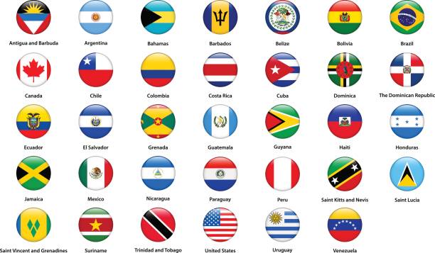 stockillustraties, clipart, cartoons en iconen met lijst van vlaggen van alle landen van de amerikaanse continenten - colombia land