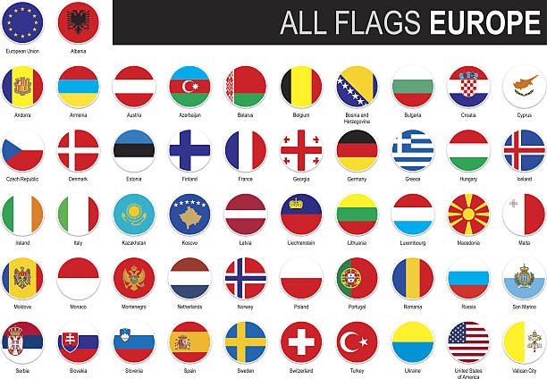 round flags of Europe with country names