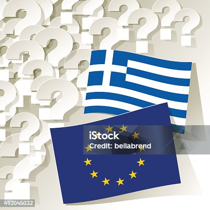 istock Flags of European Union and Greece with question marks. 492045032