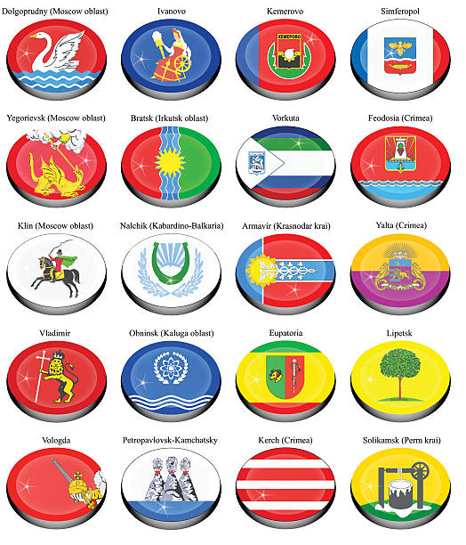 ilustrações de stock, clip art, desenhos animados e ícones de flags of the russian cities - kemerovo