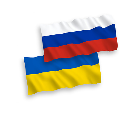 Flags of Ukraine and Russia on a white background