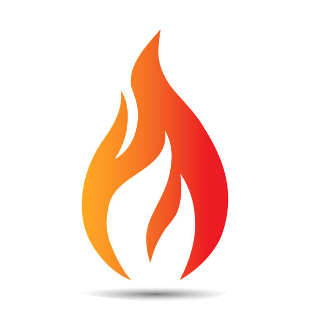 炎のロゴデザインアイコン。石油・ガス会社、ウェブやモバイルアプリのための創造的な火のコンセプトテンプレート。ベクターイラスト - 炎点のイラスト素材／クリップアート素材／マンガ素材／アイコン素材