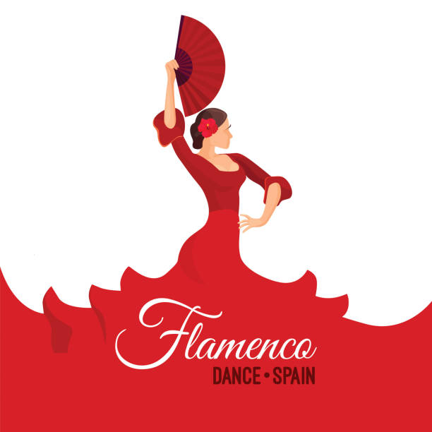 illustrations, cliparts, dessins animés et icônes de danse flamenco affiche espagne avec titre. jeune femme danse - danseuse flamenco