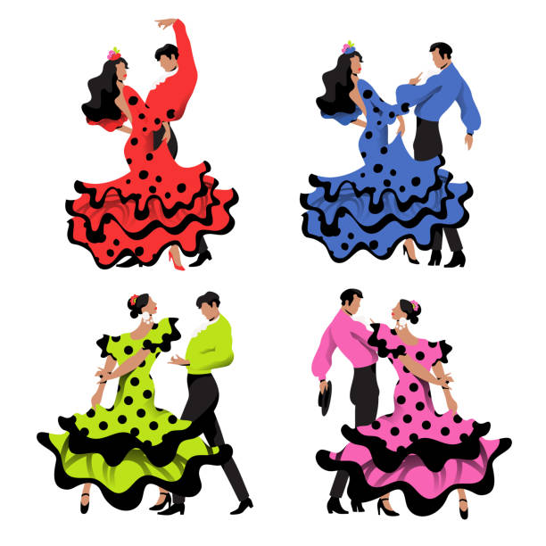 illustrations, cliparts, dessins animés et icônes de ensemble de danseurs de flamenco - danseuse flamenco
