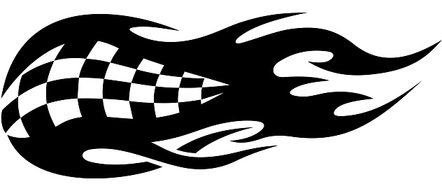 Flaming black and white checkered flag tattoo depicting speed in motor sports from flaming exhausts of cars or bikes vector