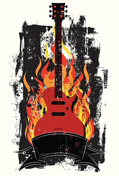 flaming guitar vector art illustration