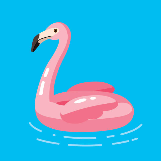 Flamingo Float Vector illustration of pink flamingo float. standing water stock illustrations