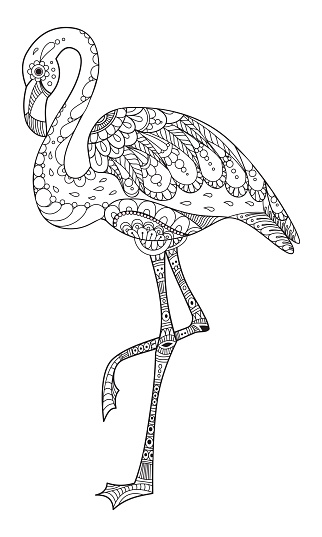 Flamingo zen art hand drawn graphic illustration