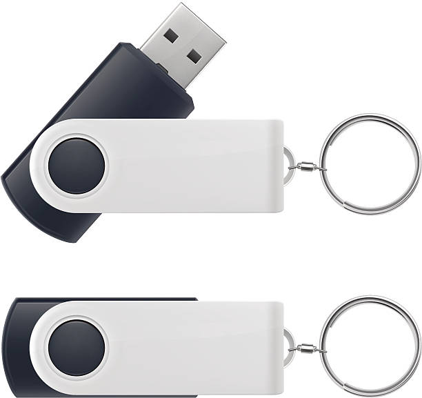 USB flash drive template Vector illustration of USB flash drive with keychain. usb cable stock illustrations