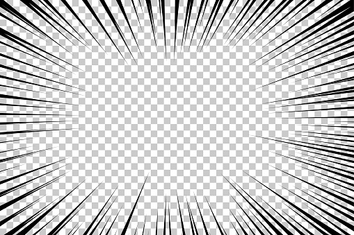 Flash explosion radial lines in comic book or manga style isolated on transparent background. Vector black light strips burst