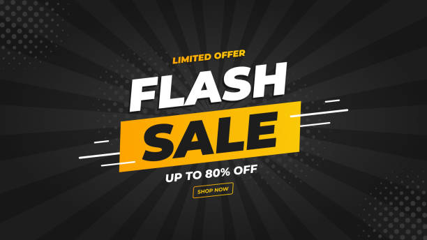 Flash Sale banner with black background and limited offer up to 80% vector art illustration